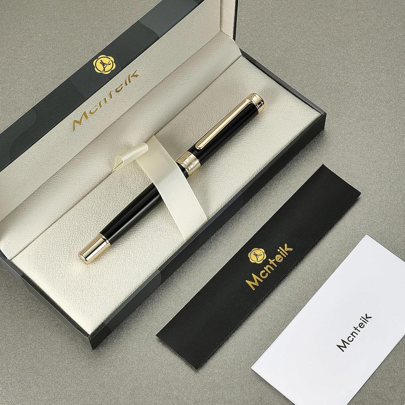 MCNTEIK Black Lacquer Rollerball Pen - Stunning Luxury Pen, 24K Gold Plating, Schmidt Refill, Precision Flow Ink, Best Roller Ball Gift Set for Men & Women, Professional, Executive Fancy, Nice Pens - Image 2